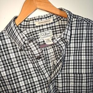 L.L.‎ Bean Men's L Black White Plaid Button Down Shirt Wrinkle Resistant Cotton